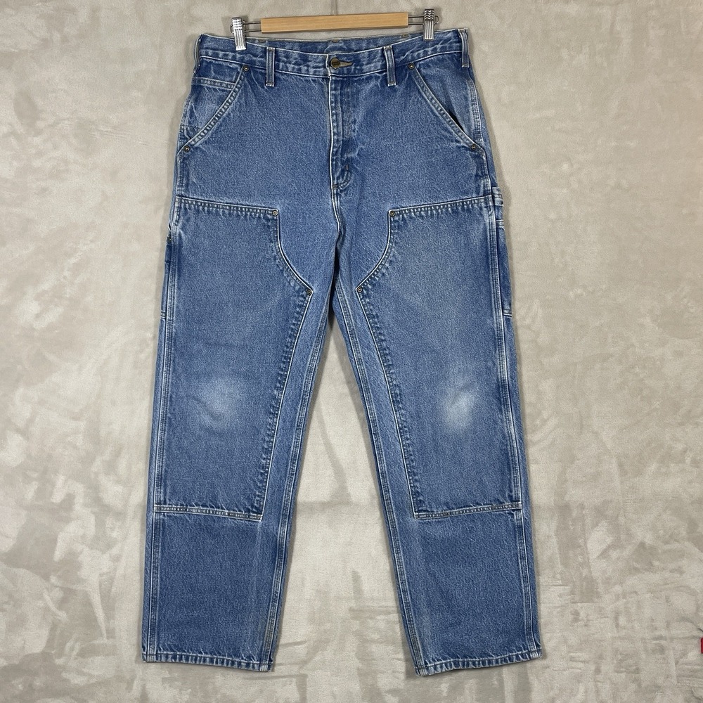 Carhartt Jeans Mens 34x32 Blue Loose Original Fit Double Knee Carpenter B73 DST